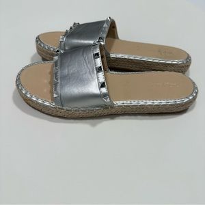 Wanted Women's Maya Metallic Silver Studded Espadrille Slides Sandals Size 9